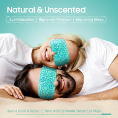 BeHoomi steam eye mask closeup fabric shows lint-free breathable material for sensitive skin.
