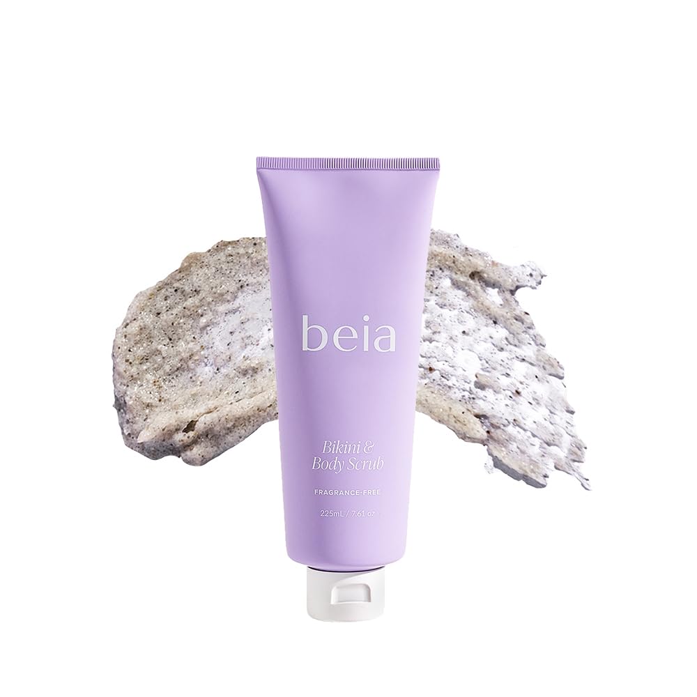 Beia Bikini & Body Scrub tub view shows gentle exfoliation for smoother skin.