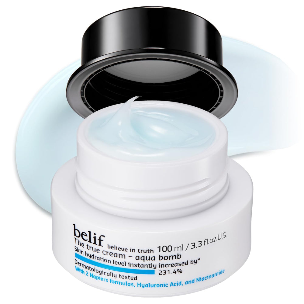 belif Aqua Bomb jar closeup highlights refreshing gel texture for instant hydration