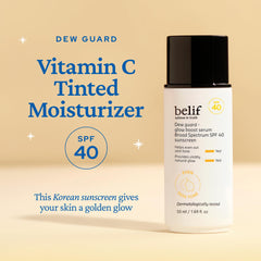 belif Dew Guard SPF 40 bottle highlights UV protection with sheer tint.