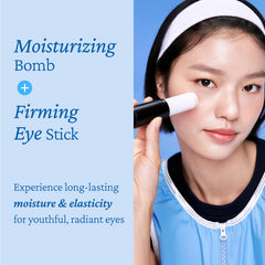 belif Moisturizing Eye Bomb Stick applied under-eye for quick, non-sticky hydration
