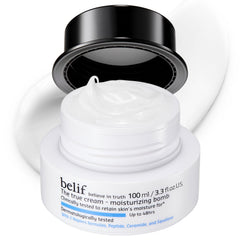 belif Moisturizing Bomb jar-front showing milky cream for all-day hydration and barrier support.
