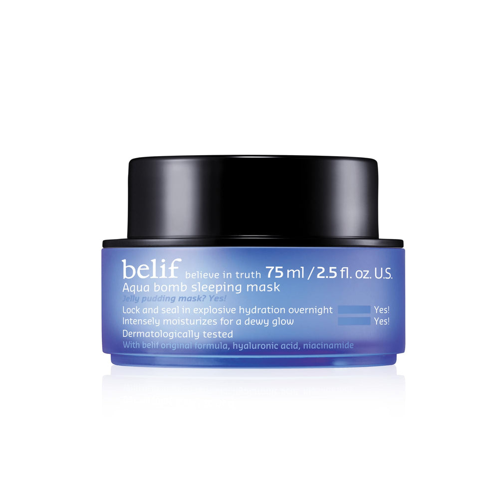 belif Vitamin E Jelly Overnight Mask jar closeup showing rich hydration for radiant morning skin.