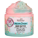 Bella & Bear Unicorn Dreams Body Butter jar close-up shows rich texture and hydration.
