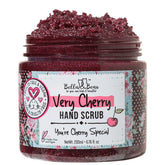 Bella & Bear Very Cherry Hand Scrub jar closeup showing rich sugar texture for exfoliation.
