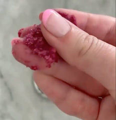 Bella & Bear Very Cherry Hand Scrub textured sugar scrub closeup highlighting exfoliation action.