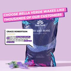Bella Verde wax beads show versatile use on legs, underarms, bikini.
