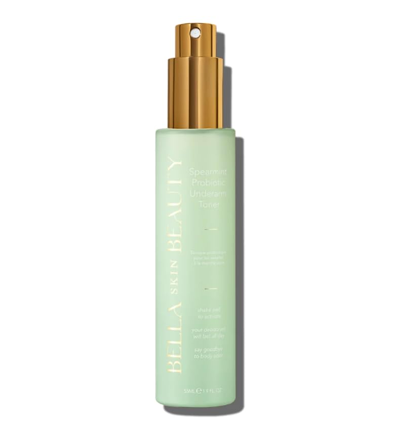 Bella Skin Beauty Probiotic Underarm Toner Spearmint bottle pour for refreshing daily underarm care and pH balance