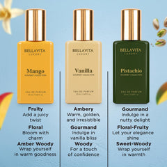 BELLAVITA Gourmet Set Mango bottle captures juicy fruit aroma ideal for vibrant daytime wear.