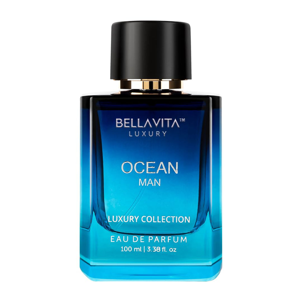BellaVita Luxury Ocean bottle closeup highlights fresh aquatic tones for daily wear