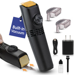 Bell+Howell Vacutrim cordless beard trimmer in hand for precise on-the-go shaping