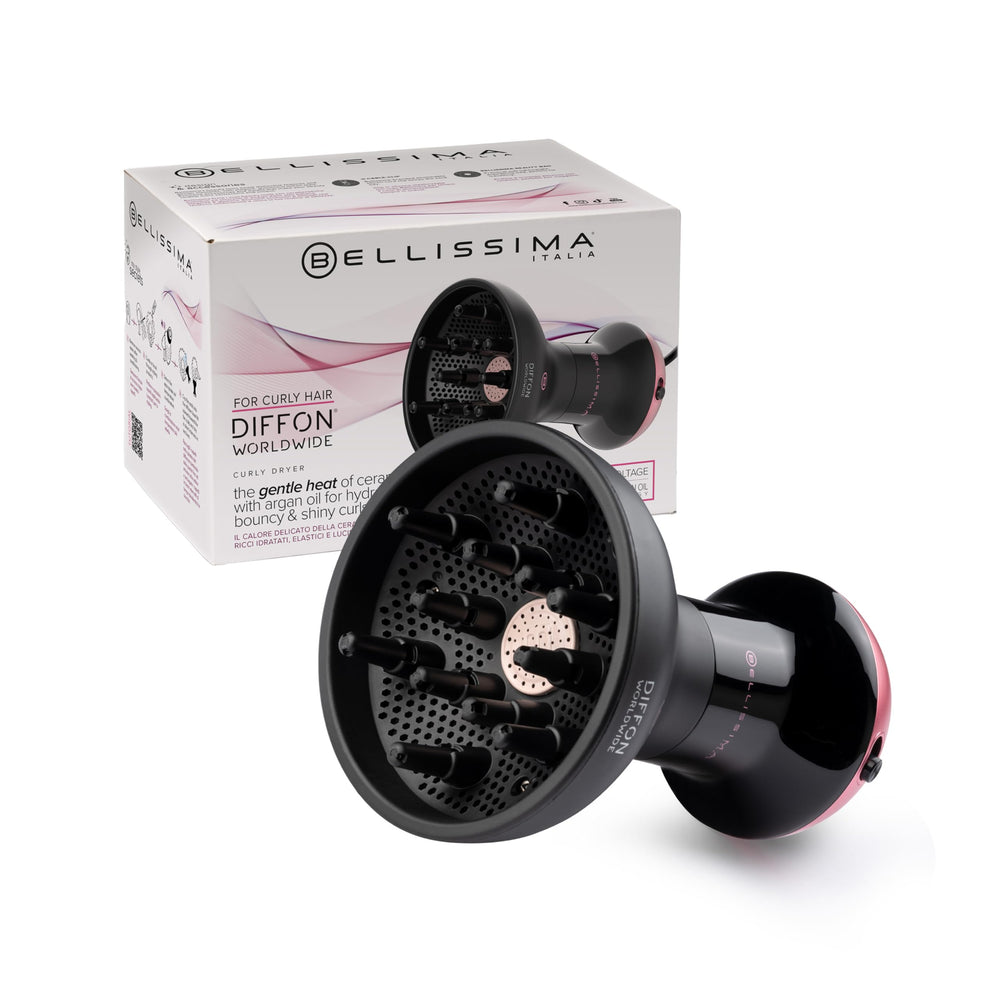 Bellissima Diffon Worldwide Diffuser Hair Dryer for smooth, frizz-free curls on any outlet.