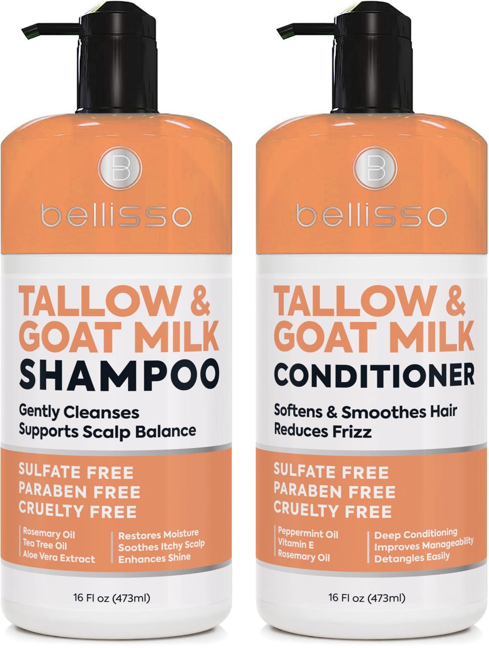 BELLISSO beef tallow shampoo bottle delivers rich hydration for a dry scalp