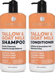 BELLISSO beef tallow shampoo bottle delivers rich hydration for a dry scalp