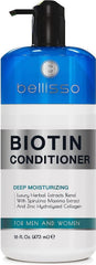 Bellisso Biotin Conditioner bottle close-up highlighting sulfate-free formulation for healthier hair.