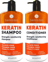 Bellisso Keratin Shampoo bottle showing protective barrier for each strand