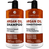 Bellisso Moroccan Argan Oil Shampoo bottle demonstrates radiant shine potential for all hair types.