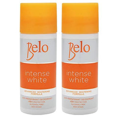 BELO Intense White deodorant bottle demonstrates dual whitening action for underarm care