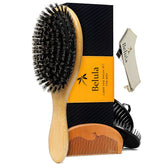Belula boar bristle hair brush set with soft bristles for even oil distribution.
