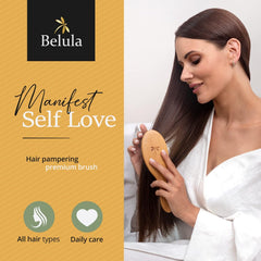 Belula Boar Bristle Hair Brush side view with ergonomic handle