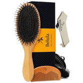 Belula boar bristle brush from the men's grooming set boosts shine and smoothness.