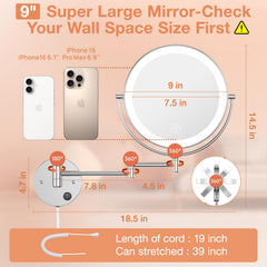Benbilry AC-powered mirror with plug-in design and stable lighting.