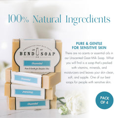 Bend Soap Company goat milk soap on shower shelf demonstrating gentle care for sensitive skin.