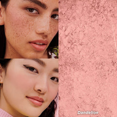 Benefit brush applying baby-pink blush showing blendable payoff