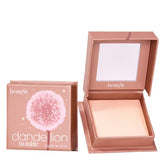 Benefit compact front view showcasing soft nude-pink highlighter and portable size