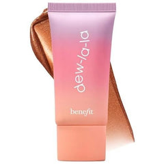 Benefit Dew La La front packaging showing bottle and warm tan-deep glow