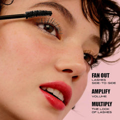 Benefit before-and-after lashes demonstrating wider, fanned-out lash effect