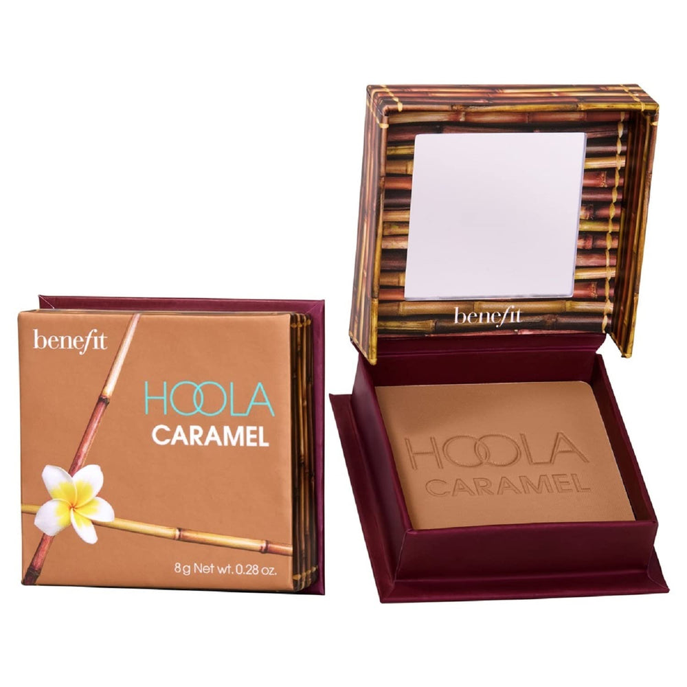 Benefit Hoola Caramel compact front view showing slim travel-friendly design and matte finish