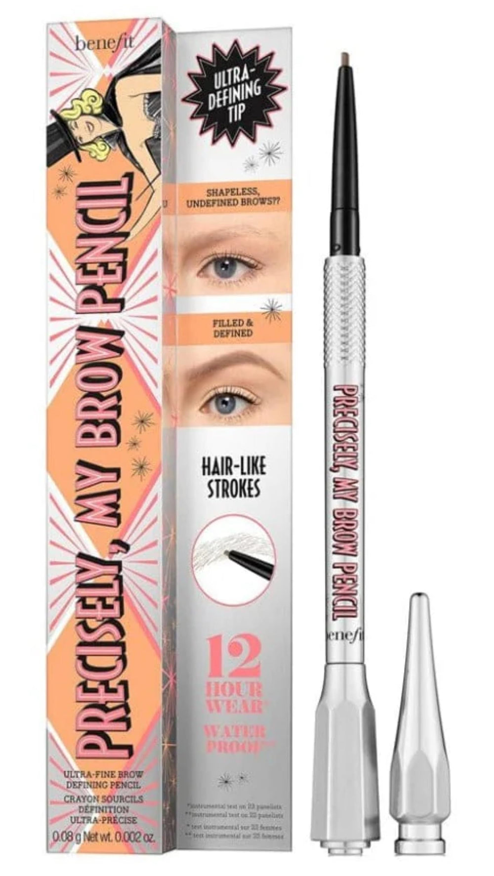 Benefit precisely my brow detailer front packaging showing pencil and color, clear product identification