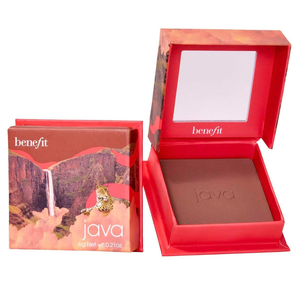 Benefit Rosy Mocha compact front view showing sleek packaging and usable pan