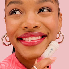Benefit Splashtint swatch on skin showing color payoff and dewy finish benefit