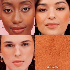 Benefit model wearing Butterfly blush showing natural, buildable cheek color