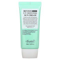 Benton Air Fit UV Defense Sun Cream tube close-up showing feather-light texture and SPF protection.