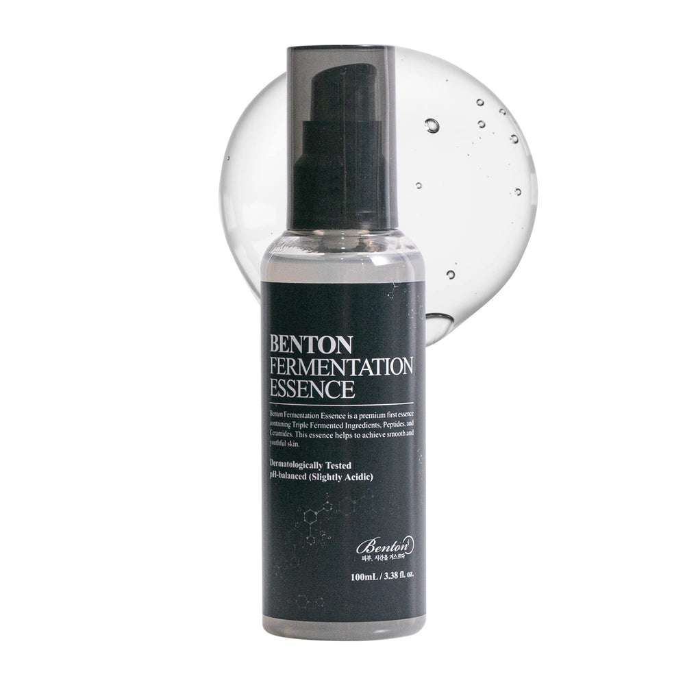 BENTON Fermentation Essence bottle closeup highlighting clean packaging and eco-friendly design.