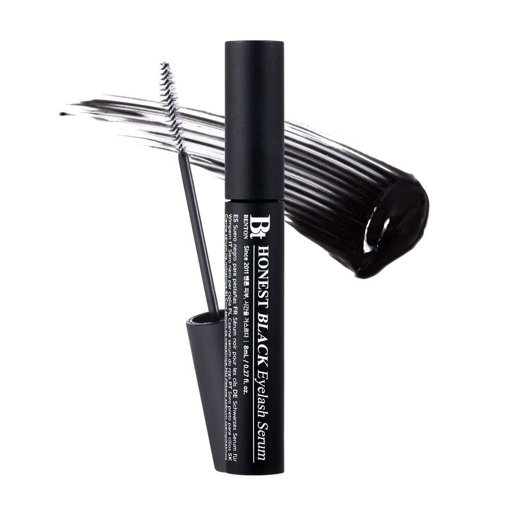 BENTON Honest Black Eyelash Serum bottle shot shows nourishing formula for stronger lashes
