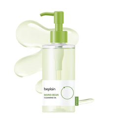 beplain mung bean cleansing oil bottle close-up demonstrates gentle makeup removal with hydration