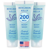 BERGMAN KELLY travel-size body wash Tropical Waterfall bottle provides a refreshing hotel guest amenity.