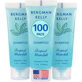 BERGMAN KELLY travel-size shampoo with foil seal ensures freshness for on-the-go guests.