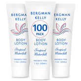 BERGMAN KELLY tropical-waterfall bottle showcases the 1oz lotion for hotel guest comfort.