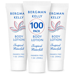 BERGMAN KELLY tropical-waterfall bottle showcases the 1oz lotion for hotel guest comfort.