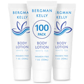 BERGMAN KELLY travel-size lotion foil-sealed 1 oz tube for hotel guest freshness.