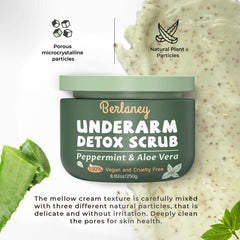 Berlaney Armpit Detox Scrub jar close-up ready for minty exfoliating shower