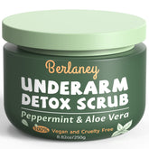 Berlaney Armpit Detox Scrub packaging highlights natural ingredients for a refreshing cleanse