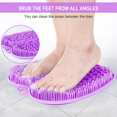 Beskar XL foot scrubber mat suction cups securing grip on shower floor.