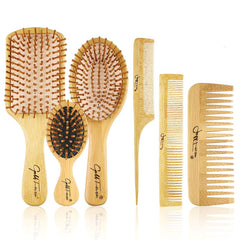 BESTFIRE bamboo hairbrush with wooden handle for smooth detangling on all hair types