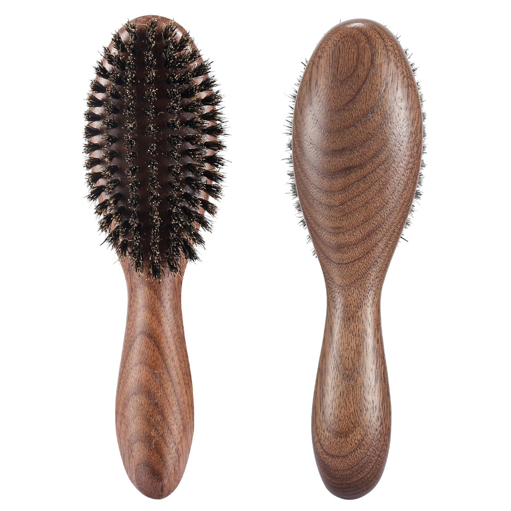 BESTOOL hair brush walnut handle close-up showing eco-friendly design for smooth styling.